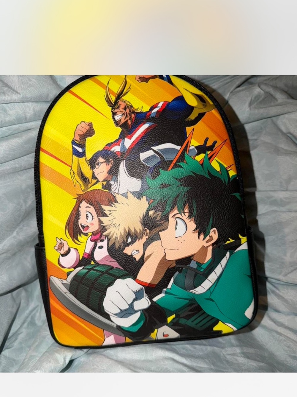 Anime Character Print Yellow & Green Backpack for Women